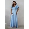 Světle modré společenské šaty s flitrovanými rukávy (Velikost 4XL)
