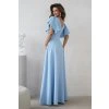 Světle modré společenské šaty s flitrovanými rukávy (Velikost 4XL)