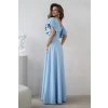 Světle modré společenské šaty s flitrovanými rukávy (Velikost 4XL)
