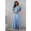 Světle modré společenské šaty s flitrovanými rukávy (Velikost 4XL)