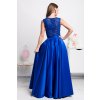 Modré spoločenské šaty so saténovou sukňou (Velikost L)