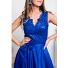 Modré spoločenské šaty so saténovou sukňou (Velikost L)