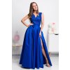 Modré spoločenské šaty so saténovou sukňou (Velikost L)