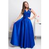 Modré spoločenské šaty so saténovou sukňou (Velikost L)