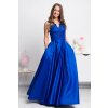 Modré spoločenské šaty so saténovou sukňou (Velikost L)
