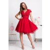 Červené krátke šaty s tylovou sukňou a krajkou (Velikost L)