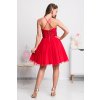 Červené spoločenské krátke šaty na ramienka (Velikost L)