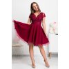 Bordové krátke šaty s tylovou sukňou a krajkou (Velikost L)