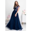 Tmavomodré spoločenské šaty s tylovou sukňou a krajkou (Velikost L)