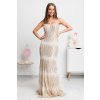 Béžové spoločenské šaty so zlatými flitrami (Velikost L)