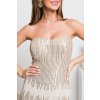 Béžové spoločenské šaty so zlatými flitrami (Velikost L)