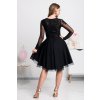 Čierne krátke šaty s tylovou sukňou a rukávmi (Velikost L)