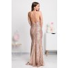 Šampanské flitrované šaty s odhaleným chrbtom (Velikost L)