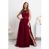 Bordové dlhé spoločenské šaty s krajkou (Velikost L)