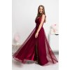 Bordové dlhé spoločenské šaty s krajkou (Velikost L)