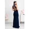 Tmavomodré spoločenské priliehavé šaty s odhaleným chrbtom (Velikost L)