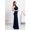 Tmavomodré spoločenské priliehavé šaty s odhaleným chrbtom (Velikost L)