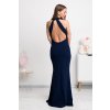 Tmavomodré spoločenské priliehavé šaty s odhaleným chrbtom (Velikost L)