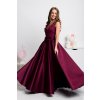 Bordové spoločenské šaty so saténovou sukňou (Velikost L)