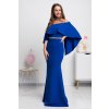 Modré dlhé spoločenské šaty spustené na ramená (Velikost L)