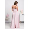 Svetloružové dlhé spoločenské šaty s rozparkami (Velikost L)