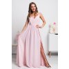 Svetloružové dlhé spoločenské šaty s rozparkami (Velikost L)