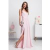Svetloružové dlhé spoločenské šaty s rozparkami (Velikost L)