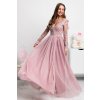Ružové spoločenské šaty s krajkou a tylovou sukňou (Velikost L)