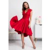 Červené asymetrické šaty s čipkou a krátkymi rukávmi (Velikost L)