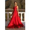 Červené spoločenské šaty s tylovou sukňou a rozparkom (Velikost L)