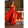Červené spoločenské šaty s tylovou sukňou a rozparkom (Velikost L)