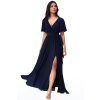 Tmavomodré dlhé spoločenské šaty s voľnými rukávmi (Velikost L)
