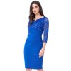 Modré priliehavé midi šaty s čipkou (Velikost L)