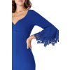 Modré midi šaty s krajkovanými rukávmi (Velikost L)