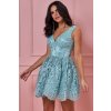 Mentolové spoločenské mini šaty s krajkou (Velikost L)
