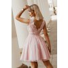 Svetloružové krátke spoločenské šaty s krajkou (Velikost L)