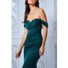 Smaragdové priliehavé šaty spustené na ramená (Velikost L)