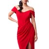 Červené spoločenské šaty spustené na ramená (Velikost L)