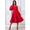 Červené midi šaty s balónovým rukávom (Velikost L)