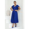 Modré midi šaty s volánovými rukávmi (Velikost 4XL)