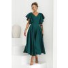 Smaragdové midi šaty s volánovými rukávmi (Velikost 4XL)