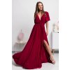 Bordové dlhé spoločenské šaty s voľnými rukávmi (Velikost 4XL)