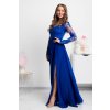 Modré spoločenské šaty s krajkou a saténovou sukňou (Velikost 4XL)