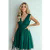 Smaragdové krátke tylové šaty s jemnými flitrami (Velikost L)