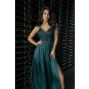 Smaragdové spoločenské šaty so saténovou sukňou (Velikost L)