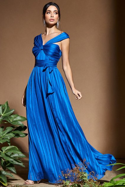 Modré spoločenské šaty s viazaním (Méret L)