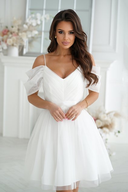 Biele krátke tylové šaty (Méret L)