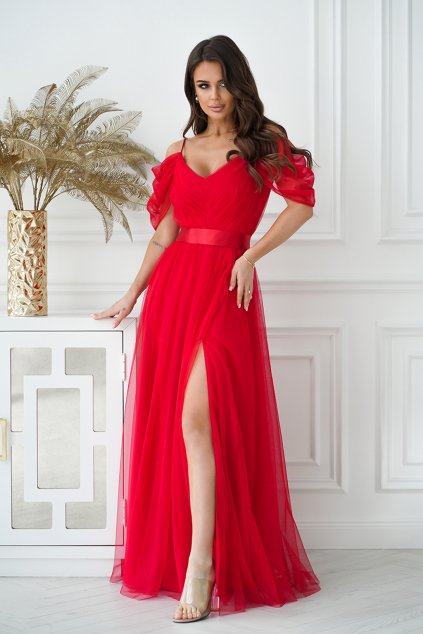 Červené spoločenské tylové šaty (Méret L)