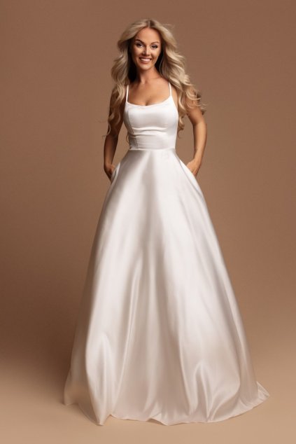 Biele spoločenské šaty na ramienka (Méret L)