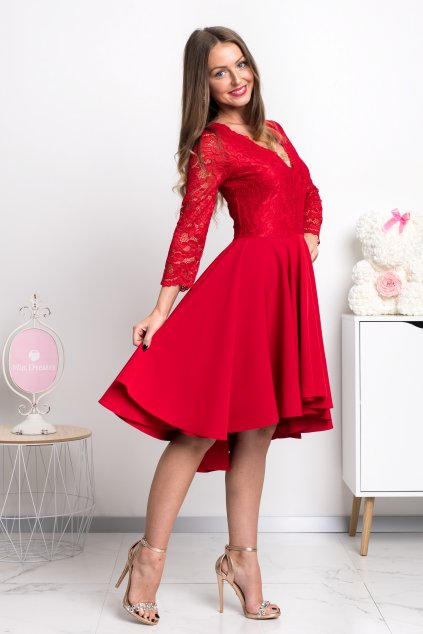 Červené asymetrické šaty s čipkou (Méret 4XL)
